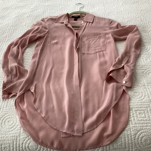 J. Crew Womens Pink 100% Silk Long Sleeve Button-Up Blouse Size 00 - Picture 8 of 10